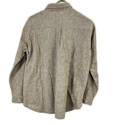 E253T087 GRAY COTTON LINEN CHECK SHIRT Tops M Ladies