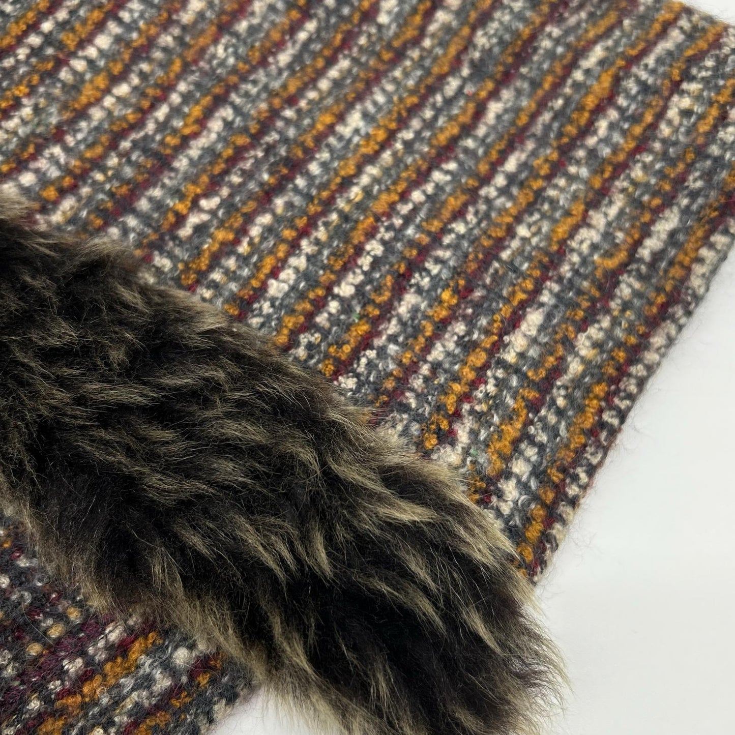MISSONI 米索尼 棕色系 多色 羊毛马海毛混纺 带毛领 无领 针织外套 大衣
