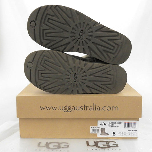 UGG アグ ロゴ クラシック ショート ブーツ レディース ベージュ×シルバー W6 シューズ