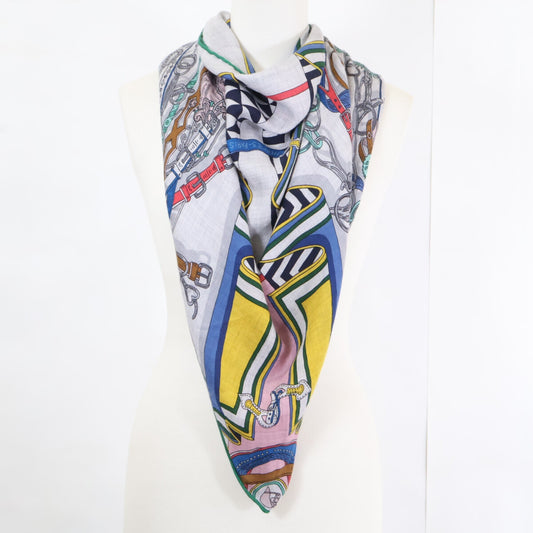 HERMES エルメス Bouquets Sellier カシミヤxシルク トライアングルジュアン スカーフ