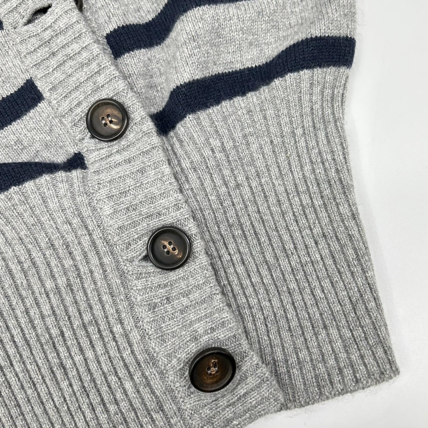 BRUNELLO CUCINELLI ブルネロクチネリ グレー カシミヤ マリンストライプ モニリディティール ロングリブカーディガン トップス