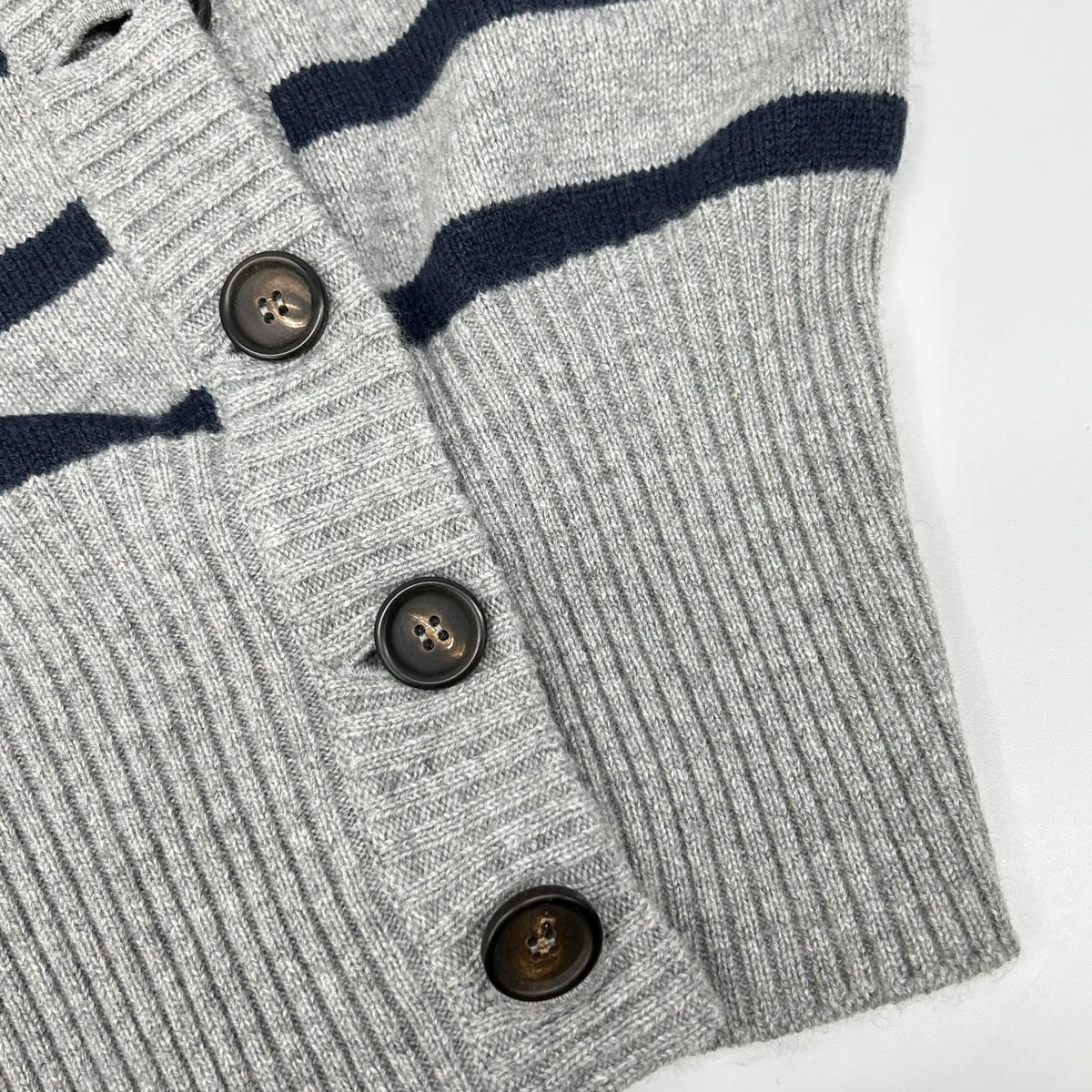 BRUNELLO CUCINELLI ブルネロクチネリ グレー カシミヤ マリンストライプ モニリディティール ロングリブカーディガン トップス