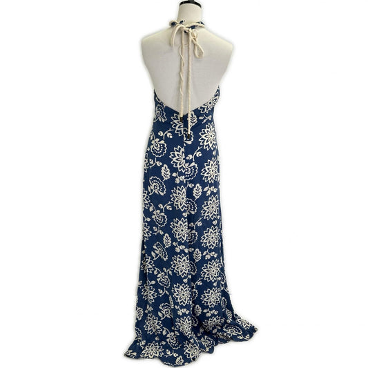 Ralph Lauren PURPLE LABEL 18 blue silk floral halter-neck slit dress
