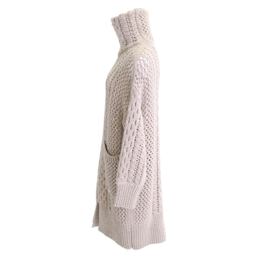 BRUNELLO CUCINELLI ブルネロクチネリ 【新品同様】MPA361126 カシミヤ混 透かし編み スパンコール ジップアップ ニット コート