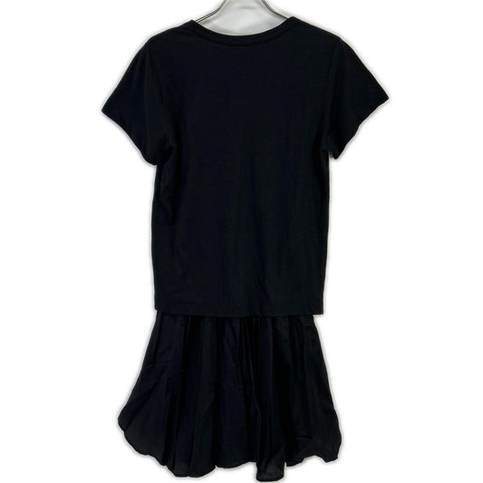 sacai サカイ ブラック 11-01411 リネン Tシャツ デザインプリーツ セパレート風ワンピース ワンピース