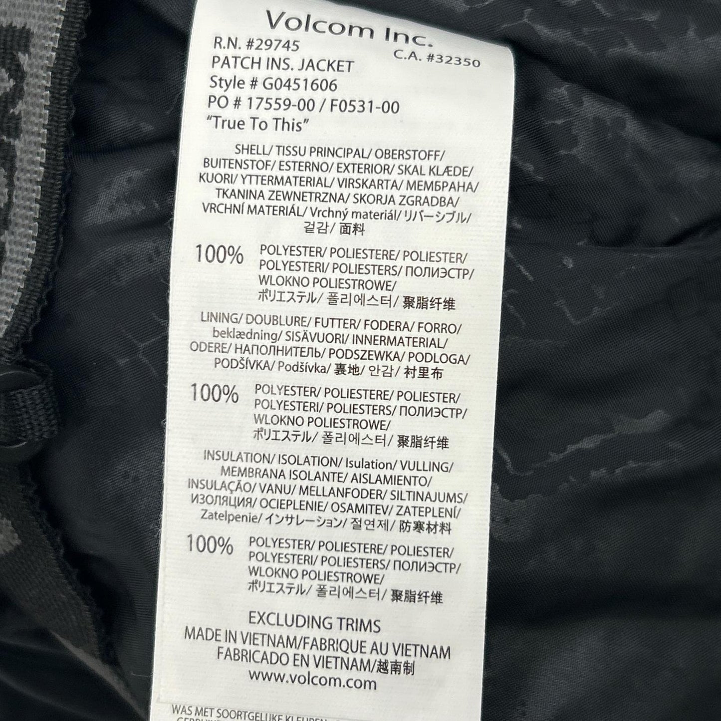 VOLCOM ボルコム G0451606 Black Wulf Skiwear Jacket Men's