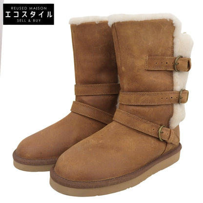 Vintage-look Suede Leather Sheepskin Boots Shoes Women's Brown 23cm Shoes 6(US) Women's