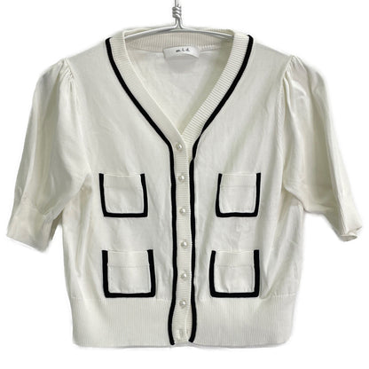 m,i,d, MID White Bicolor Short Sleeve Knit Cardigan Top 36 Ladies