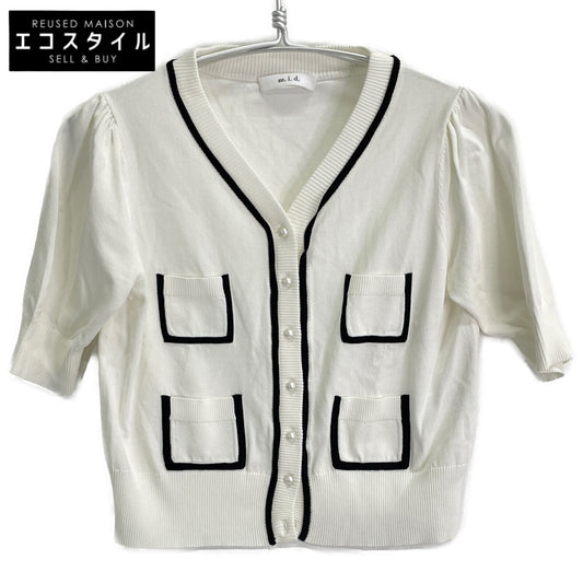 m,i,d, MID White Bicolor Short Sleeve Knit Cardigan Top 36 Ladies