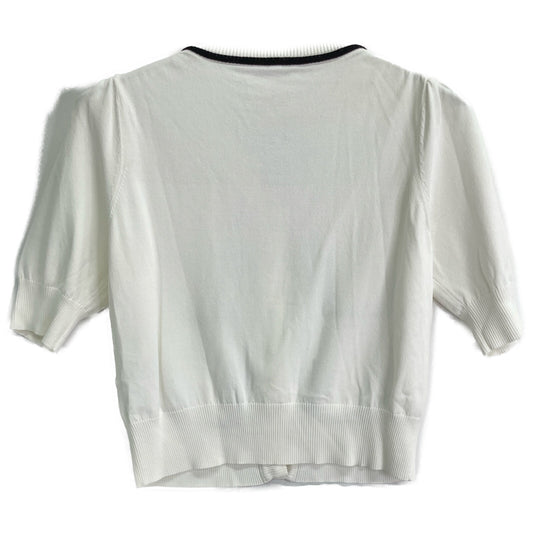 m,i,d, MID White Bicolor Short Sleeve Knit Cardigan Top 36 Ladies