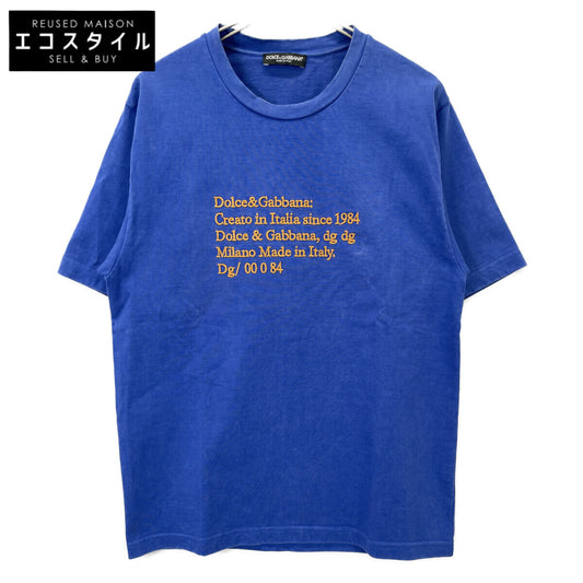 DOLCE&GABBANA ドルチェアンドガッバーナ ブルー×オレンジ ロゴ刺繍 Tシャツ トップス