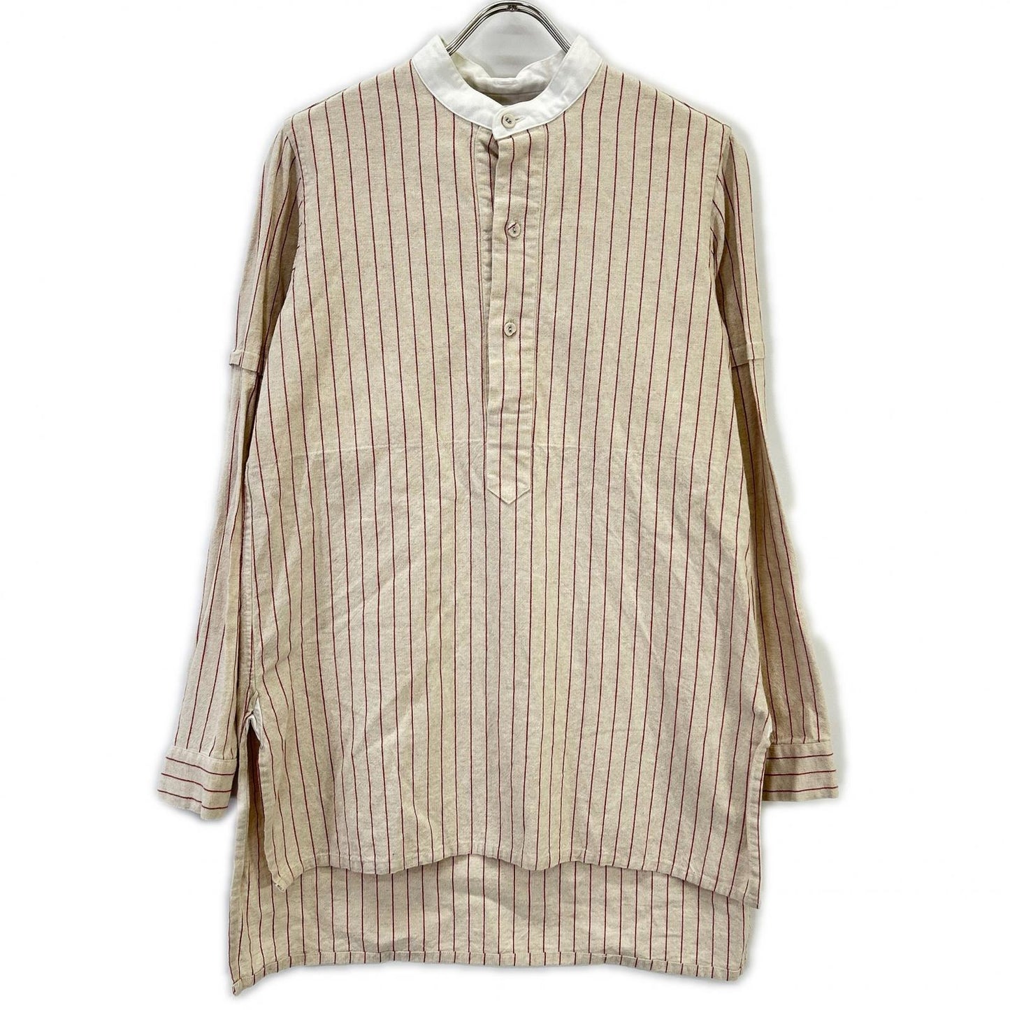 ﾍﾞｰｼﾞｭ ｽﾄﾗｲﾌﾟﾊﾞﾝﾄﾞｶﾗｰ ﾛﾝｸﾞｼｬﾂ トップス S メンズ