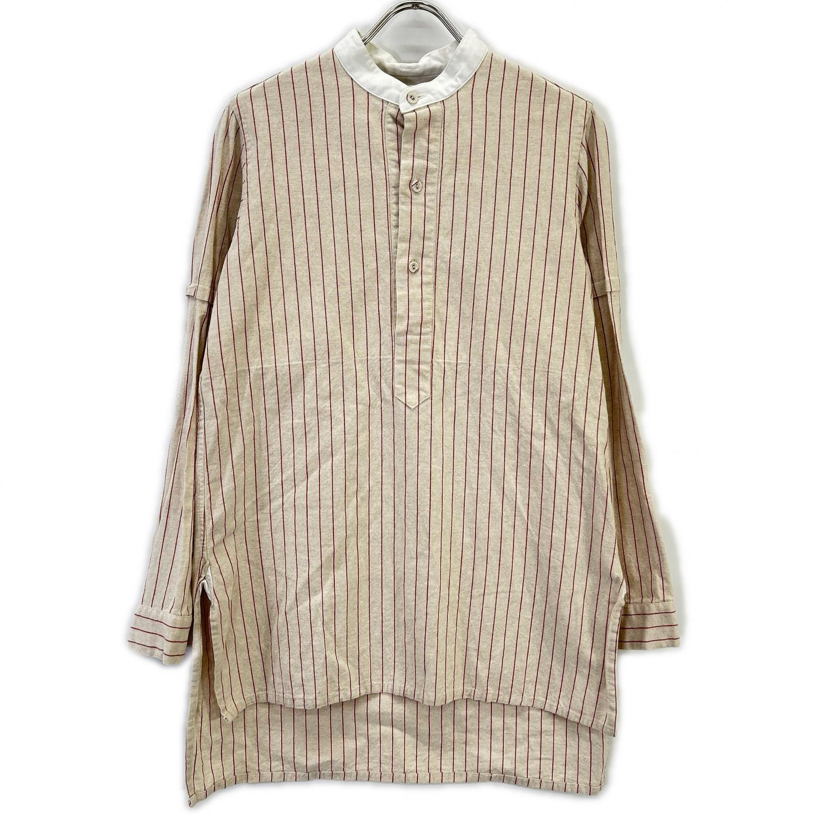 ﾍﾞｰｼﾞｭ ｽﾄﾗｲﾌﾟﾊﾞﾝﾄﾞｶﾗｰ ﾛﾝｸﾞｼｬﾂ トップス S メンズ