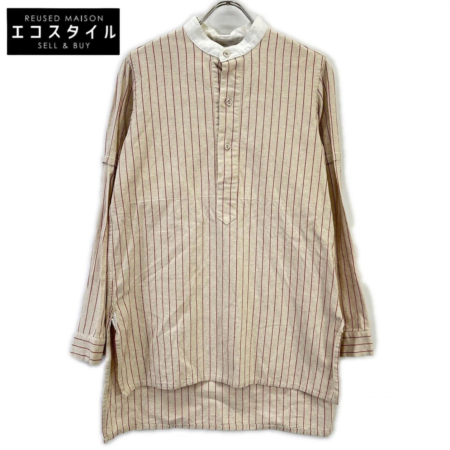ﾍﾞｰｼﾞｭ ｽﾄﾗｲﾌﾟﾊﾞﾝﾄﾞｶﾗｰ ﾛﾝｸﾞｼｬﾂ トップス S メンズ
