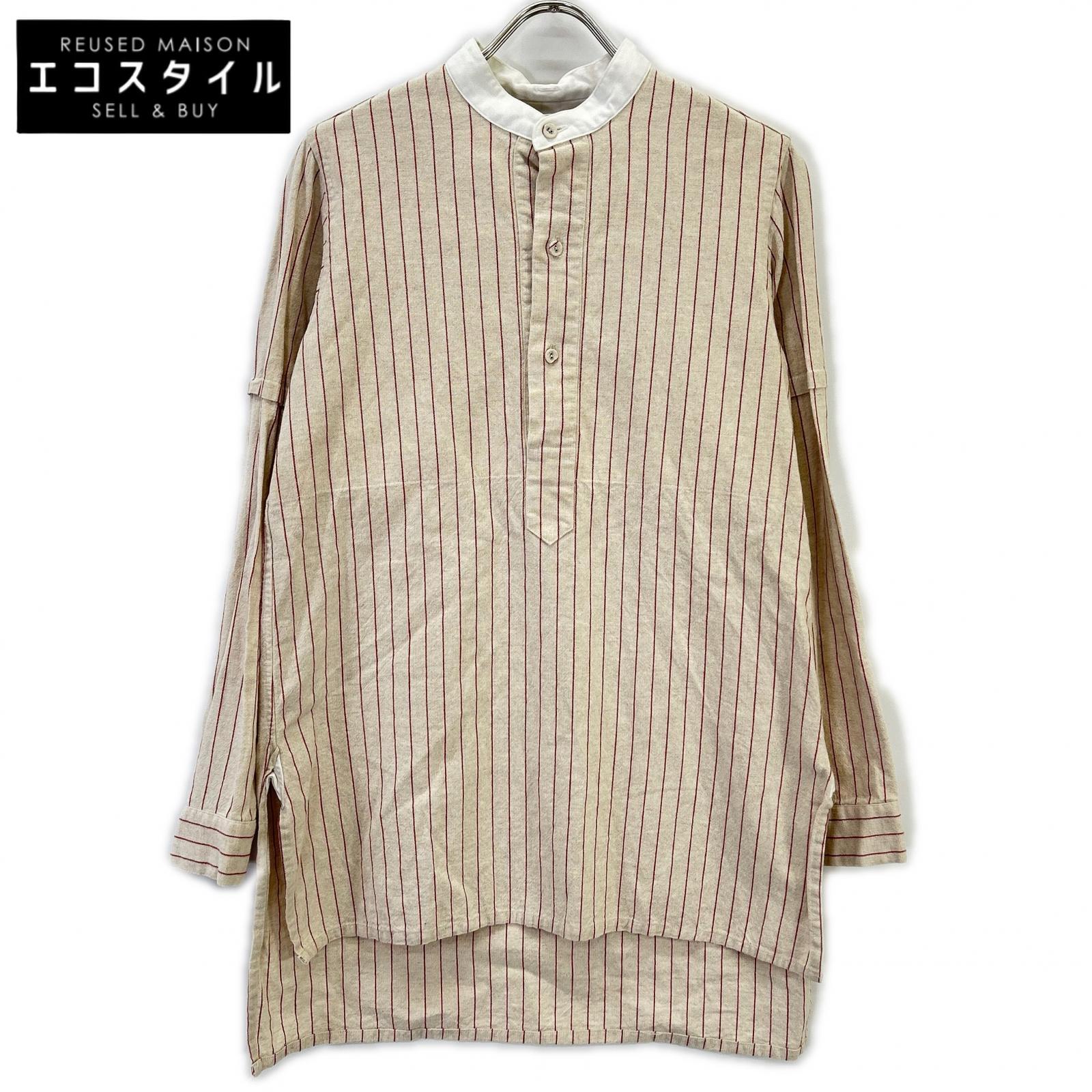 ﾍﾞｰｼﾞｭ ｽﾄﾗｲﾌﾟﾊﾞﾝﾄﾞｶﾗｰ ﾛﾝｸﾞｼｬﾂ トップス S メンズ
