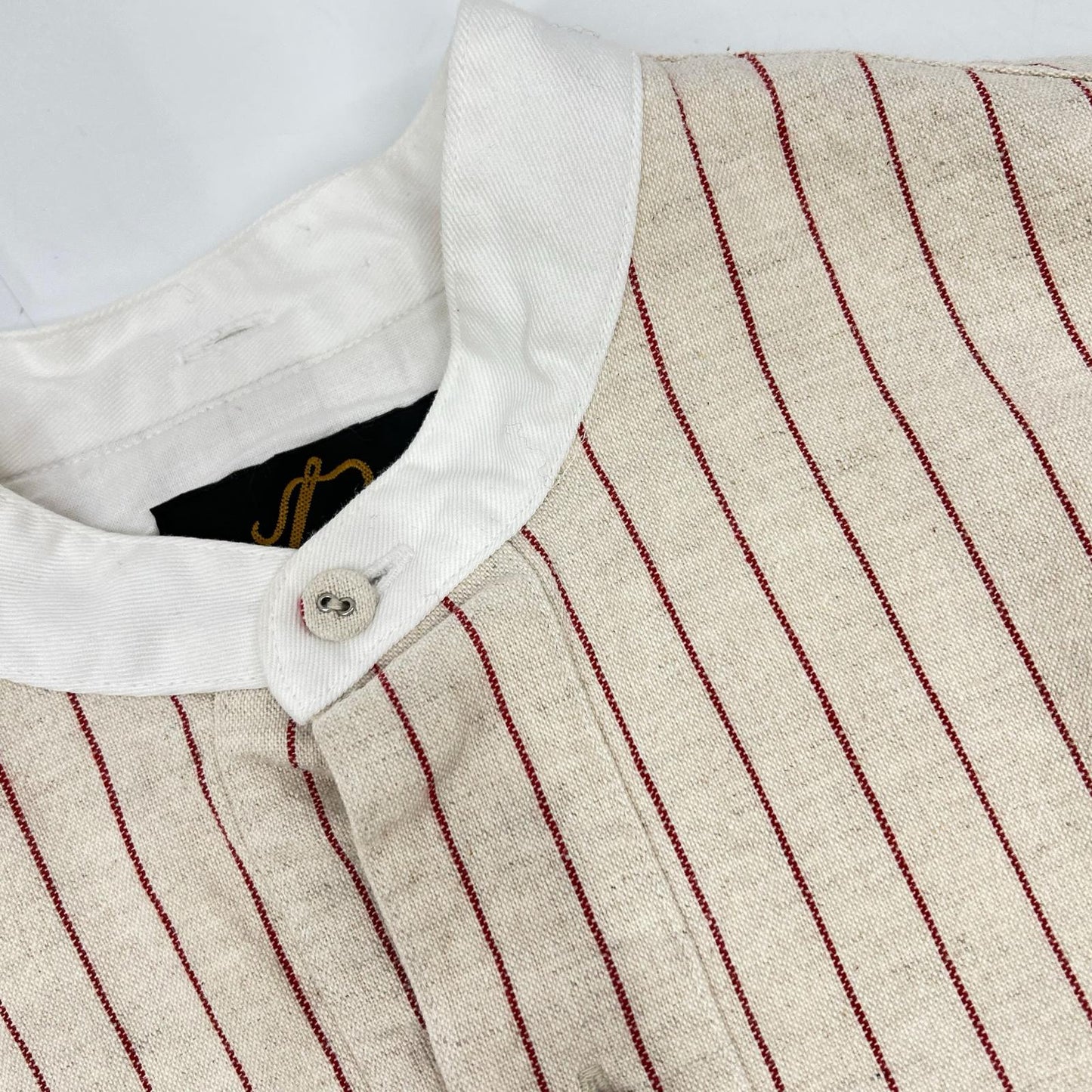 ﾍﾞｰｼﾞｭ ｽﾄﾗｲﾌﾟﾊﾞﾝﾄﾞｶﾗｰ ﾛﾝｸﾞｼｬﾂ トップス S メンズ
