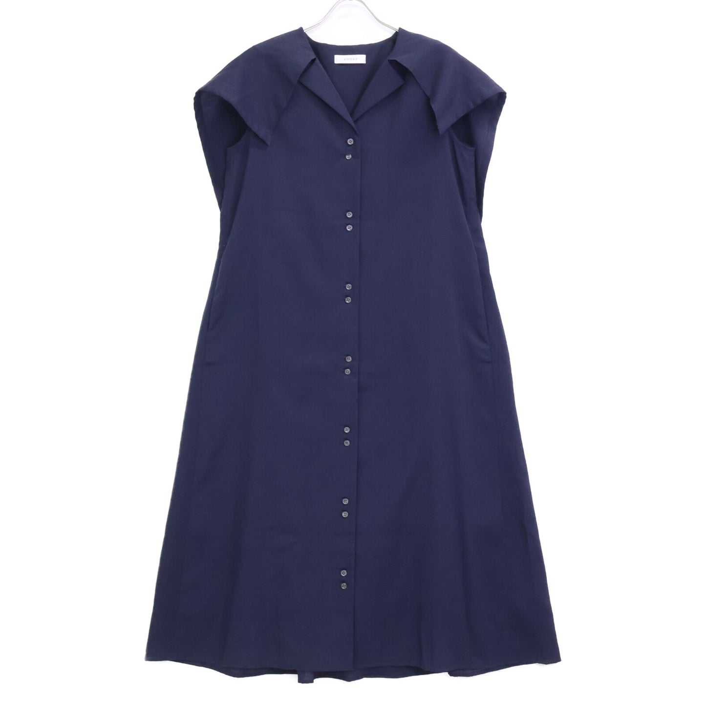 ADORE Navy Dry Touch Linen Big Sailor Collar One-piece Dress 38 Women's