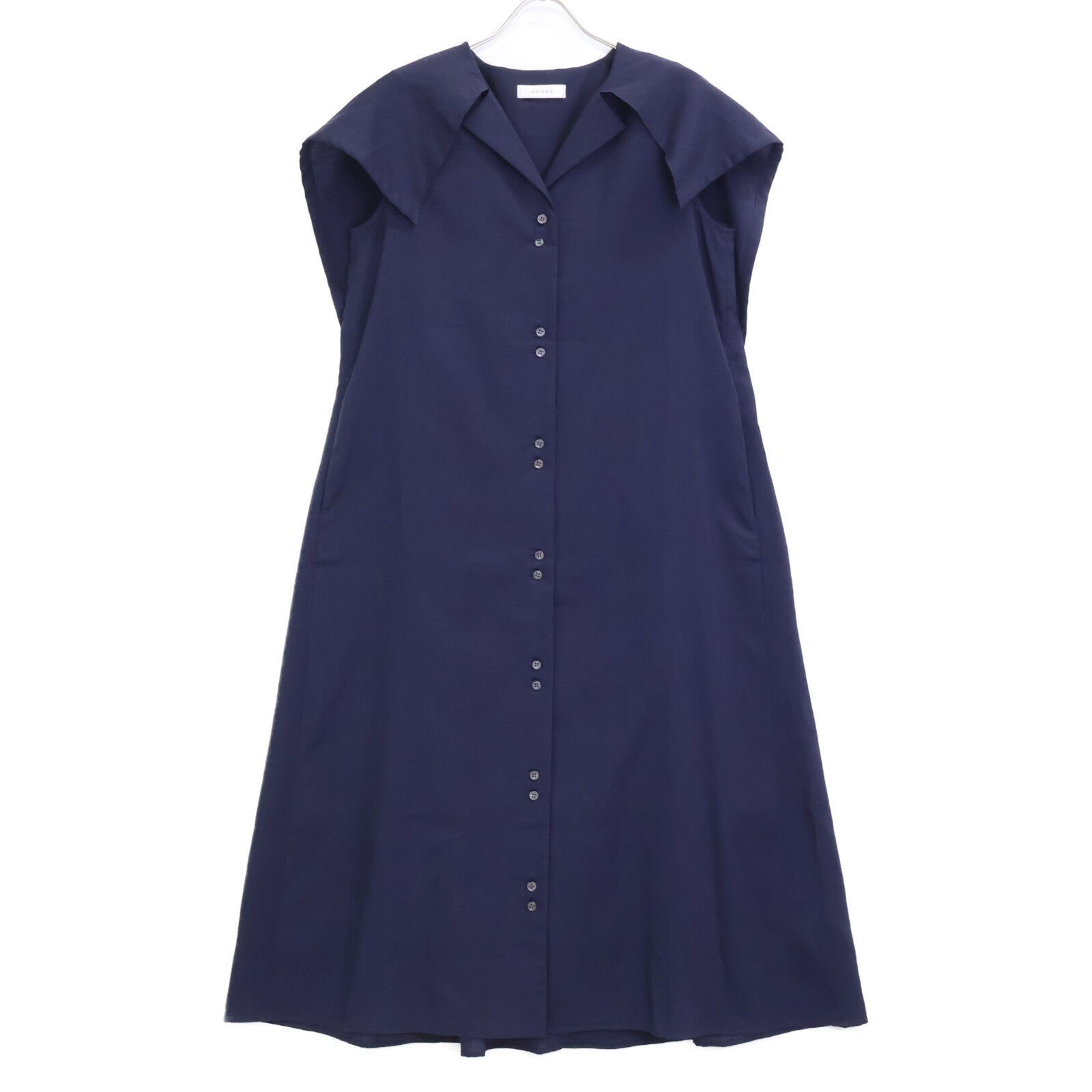 ADORE Navy Dry Touch Linen Big Sailor Collar One-piece Dress 38 Women's