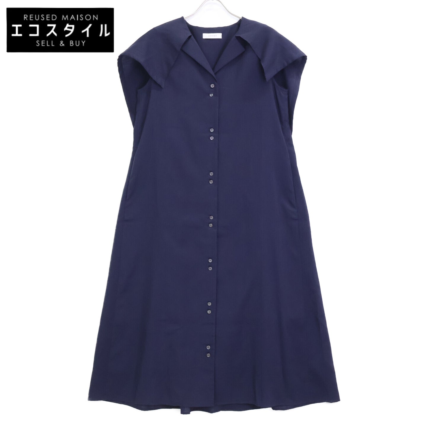 ADORE Navy Dry Touch Linen Big Sailor Collar One-piece Dress 38 Women's