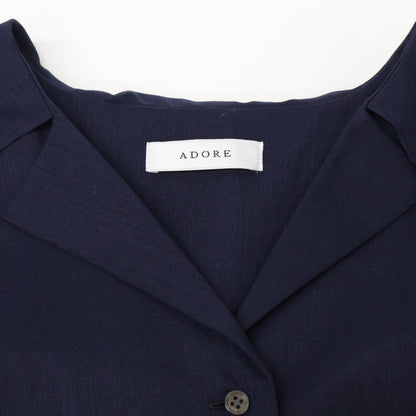 ADORE Navy Dry Touch Linen Big Sailor Collar One-piece Dress 38 Women's