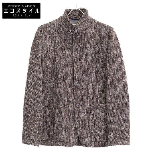 JOSEPH ABBOUD Brown Stand Collar Tweed Jacket, Size M, for men