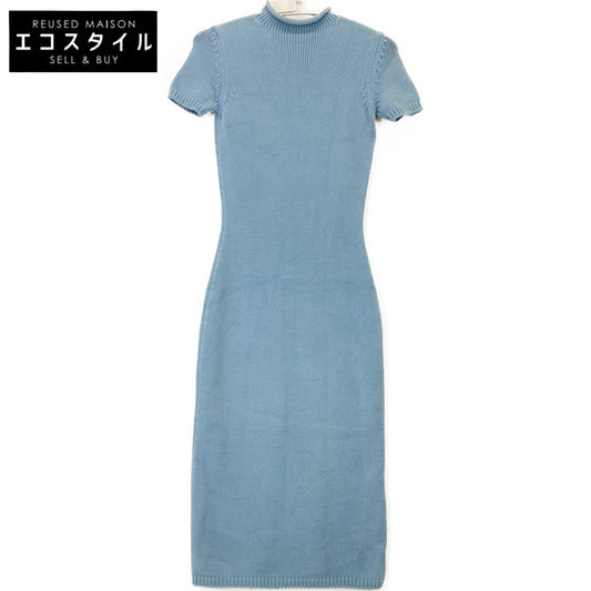 Ralph Lauren Purple Label Blue Knit High Neck Short Sleeve Dress