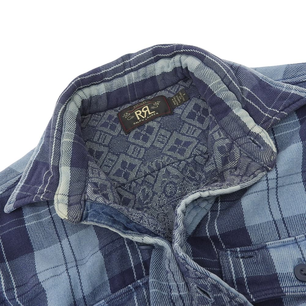 RRL Double RL Cotton Indigo Plaid Long Sleeve Shirt Tops Men's Blue M Tops