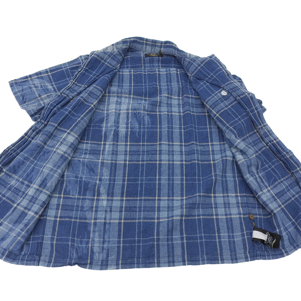 RRL 双RL 棉麻格纹衬衫 上衣 男士 蓝色 M 上衣