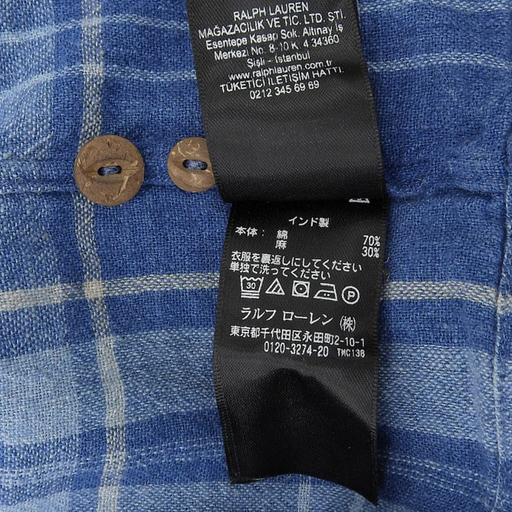 RRL 双RL 棉麻格纹衬衫 上衣 男士 蓝色 M 上衣