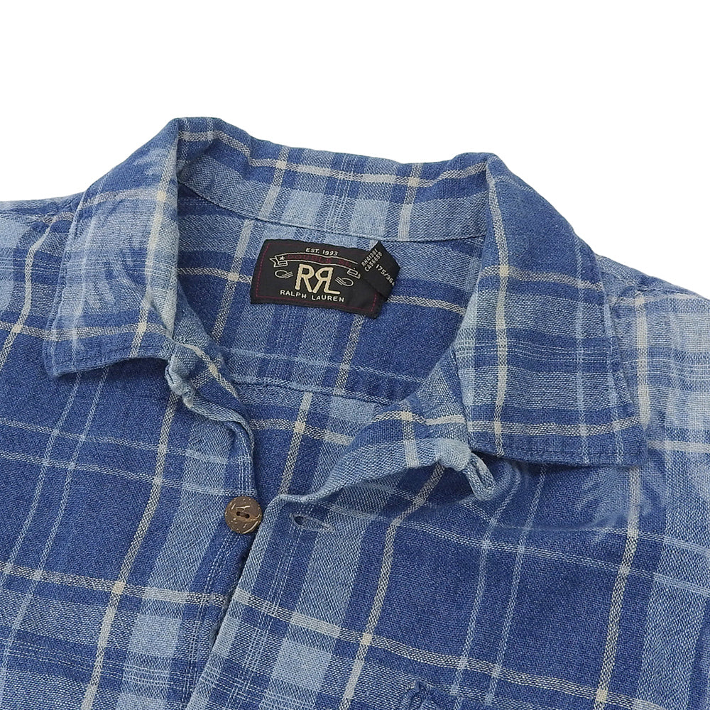 RRL 双RL 棉麻格纹衬衫 上衣 男士 蓝色 M 上衣