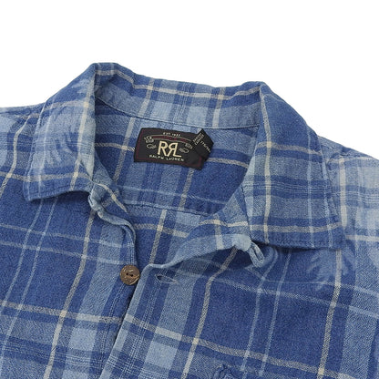 RRL 双RL 棉麻格纹衬衫 上衣 男士 蓝色 M 上衣