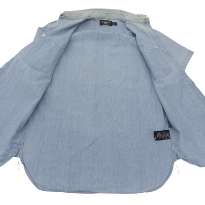 Fighter Jet Print Open Collar Shirt Tops Men's Light Blue M