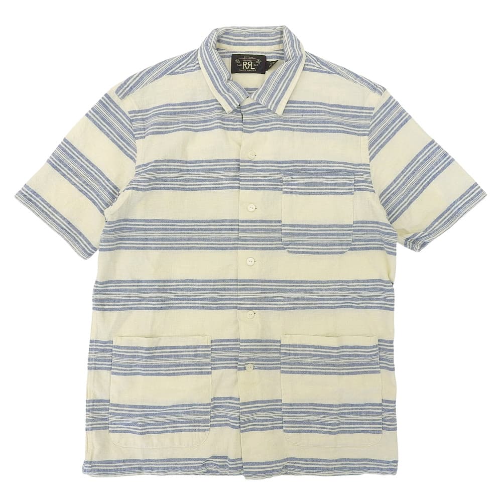 RRL 双RL 条纹亚麻混纺海军风衬衫 上衣 蓝×米白 M 上衣