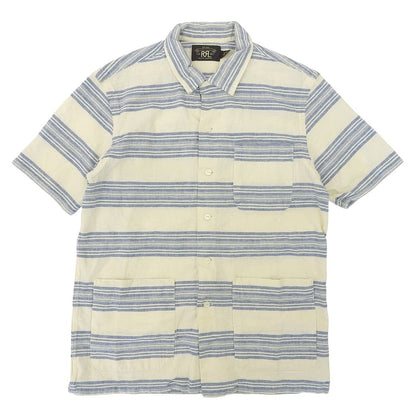RRL 双RL 条纹亚麻混纺海军风衬衫 上衣 蓝×米白 M 上衣