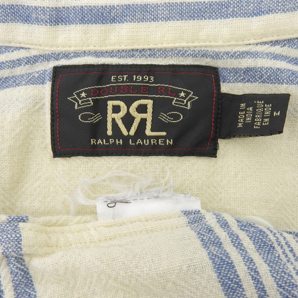 RRL 双RL 条纹亚麻混纺海军风衬衫 上衣 蓝×米白 M 上衣