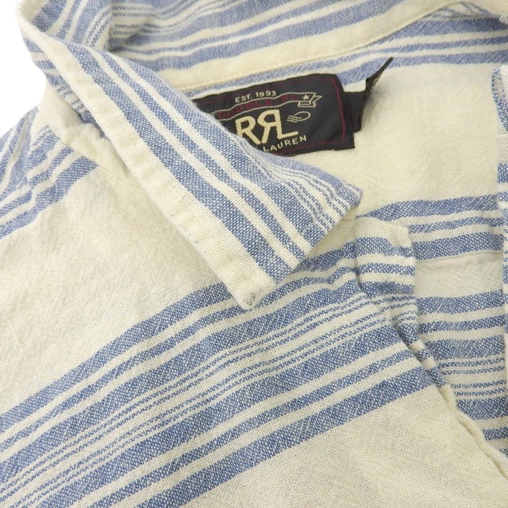 RRL 双RL 条纹亚麻混纺海军风衬衫 上衣 蓝×米白 M 上衣