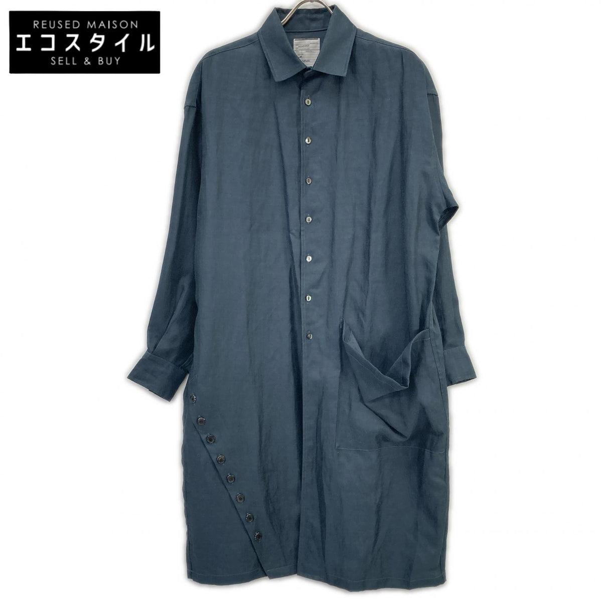 SHAREEF navy long-sleeve long shirt top