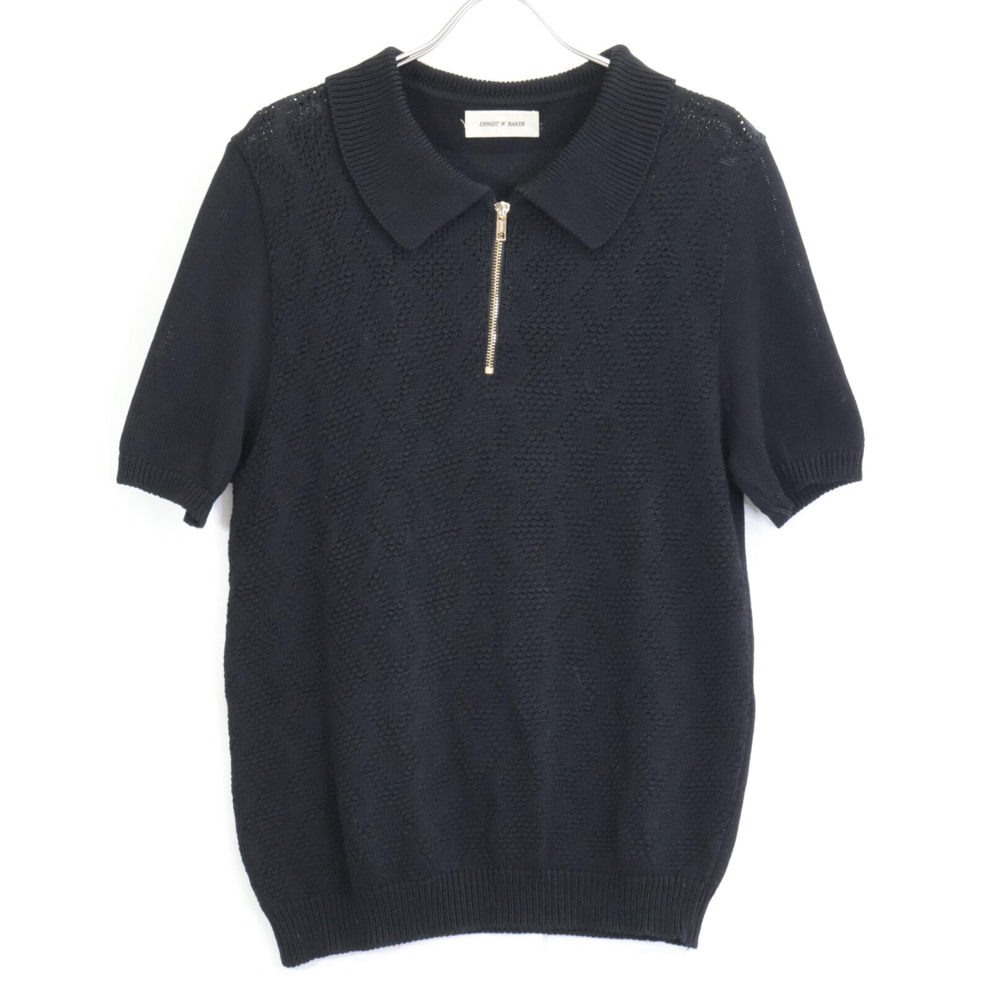 ERNEST W. BAKER Black Zip-Up Knit Polo Top