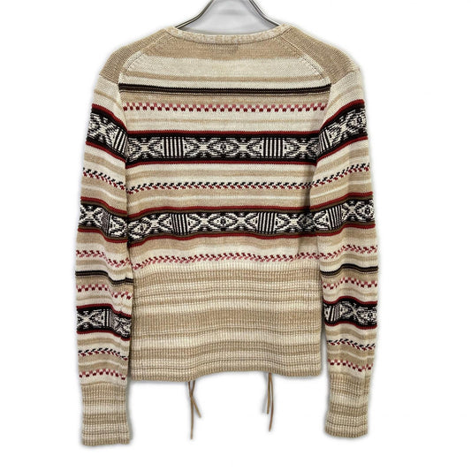 Beige Linen Blend Native Front Tie Cardigan Top S Women's