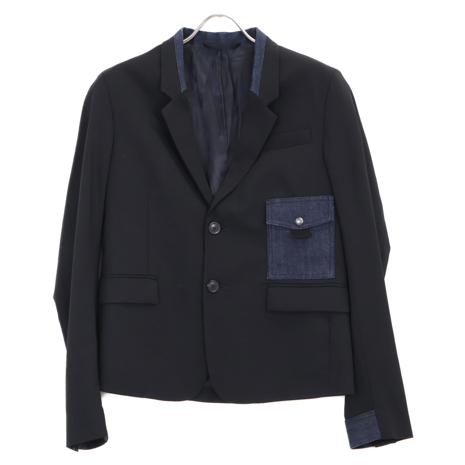 Black Denim Patchwork Tailored Jacket 46 Men's