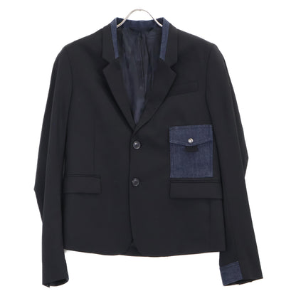 Black Denim Patchwork Tailored Jacket 46 Men's