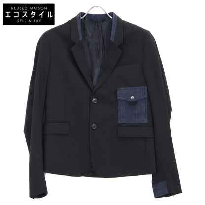 Black Denim Patchwork Tailored Jacket 46 Men's