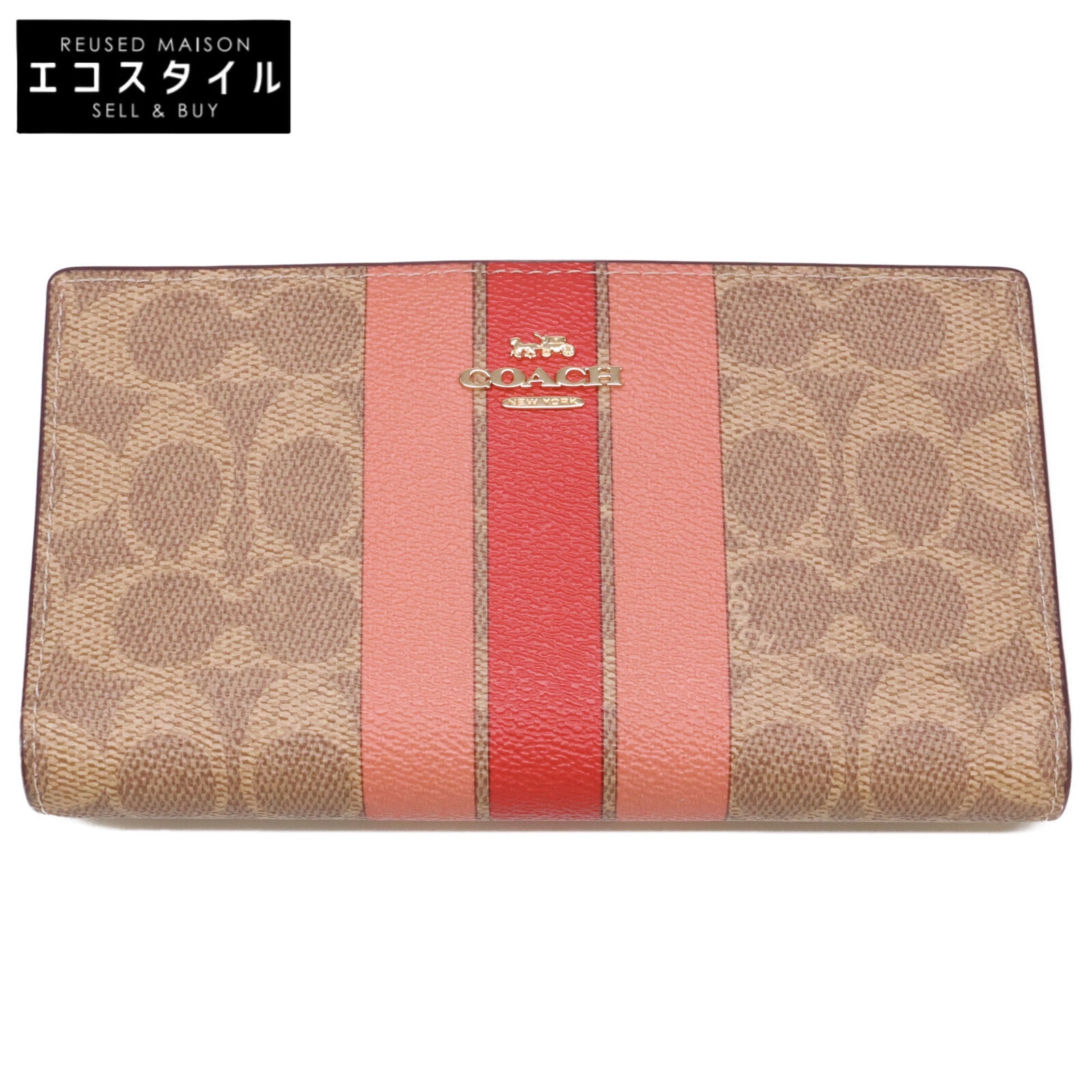 [Excellent Condition] CAP23 Slim Zip Wallet in Signature Canvas with Stripe - Bifold Wallet (with coin purse) for Women
