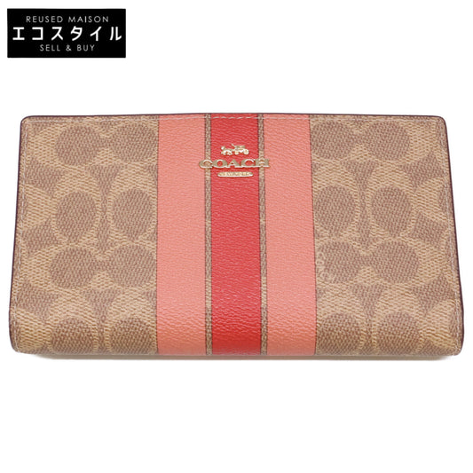 [Excellent Condition] CAP23 Slim Zip Wallet in Signature Canvas with Stripe - Bifold Wallet (with coin purse) for Women