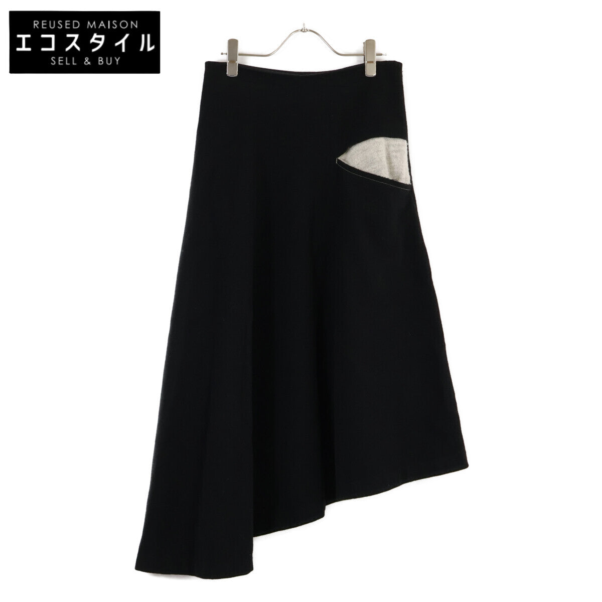 Y's YC-S01-101 wool-blend knit-pocket asymmetrical maxi skirt skirt