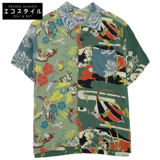 SUN SURF × BEAMS BOY Aloha Shirt Crazy Pattern Green M