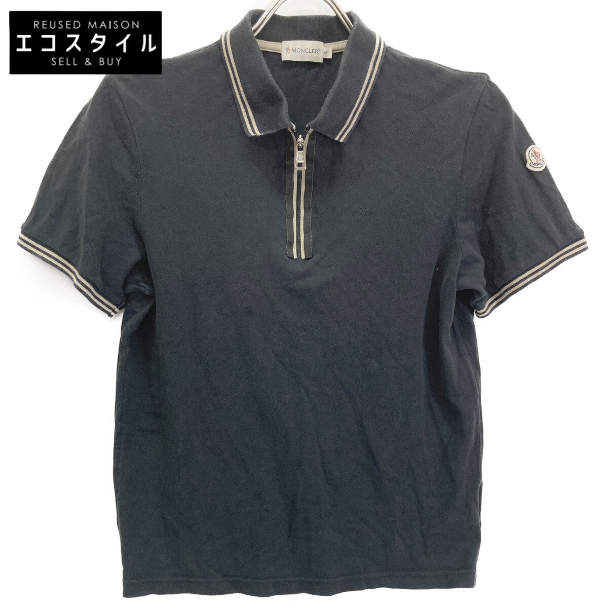 MONCLER Black Half-Zip Polo Shirt Top