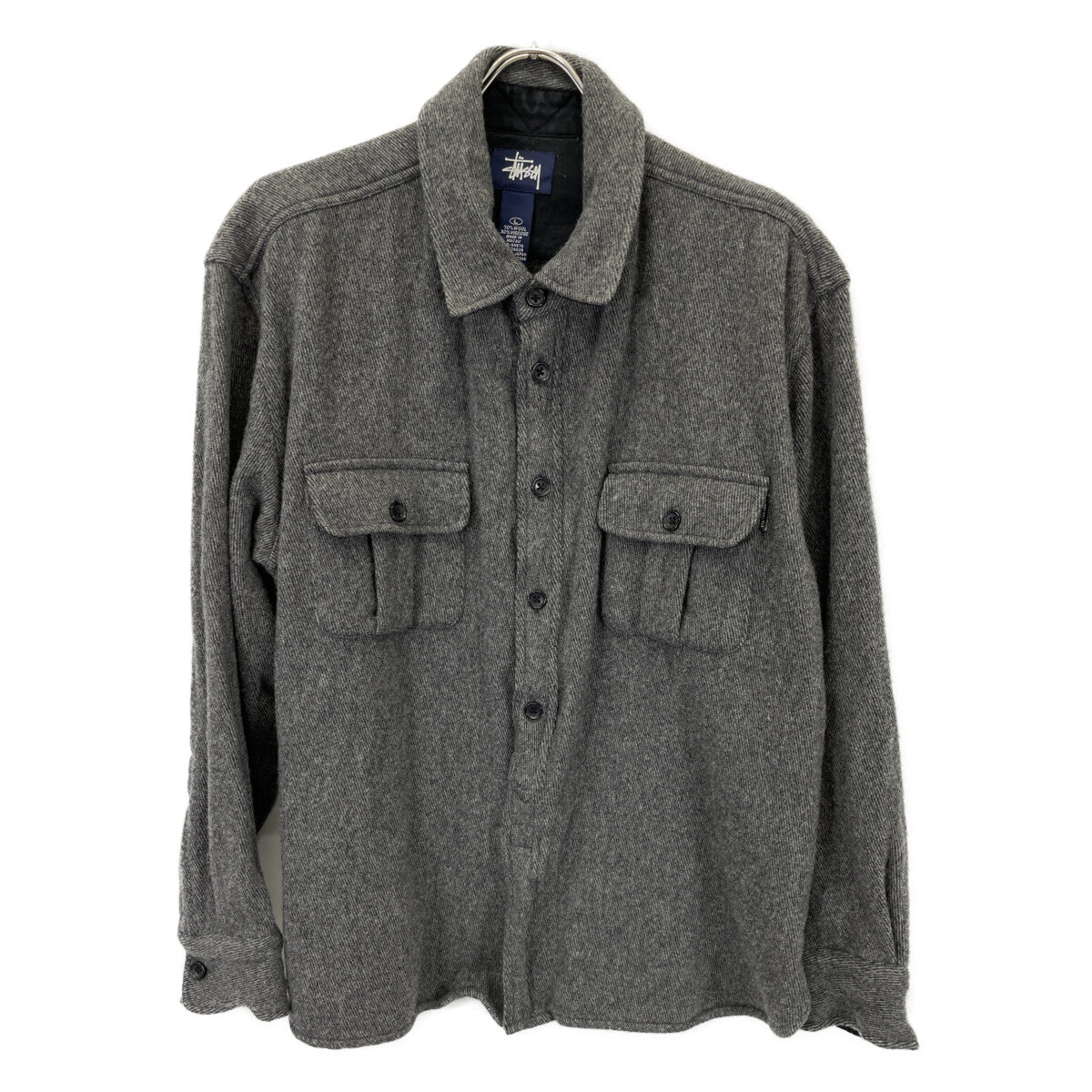 Gray Navy Tag Wool Long-Sleeve Shirt Top L Men's