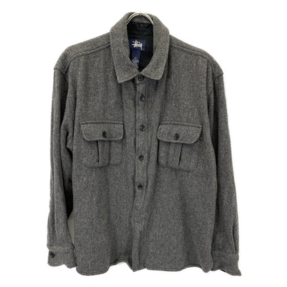 Gray Navy Tag Wool Long-Sleeve Shirt Top L Men's