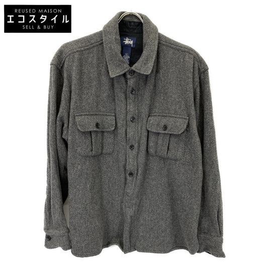 Gray Navy Tag Wool Long-Sleeve Shirt Top L Men's